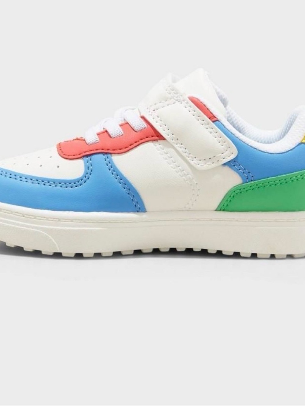 Kids Colorblock Velcro Sneakers in White, Blue, Green & Red